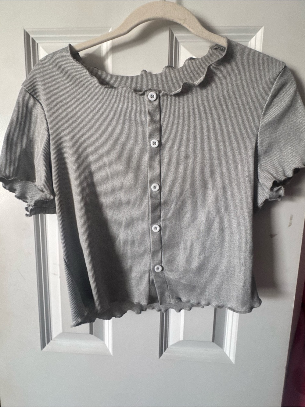 Ribbed Button-Front Crop Top in Gray